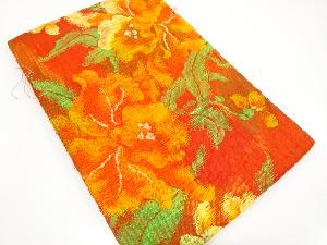 未使用品　手織り真綿紬　蘭模様織り出し　名古屋帯